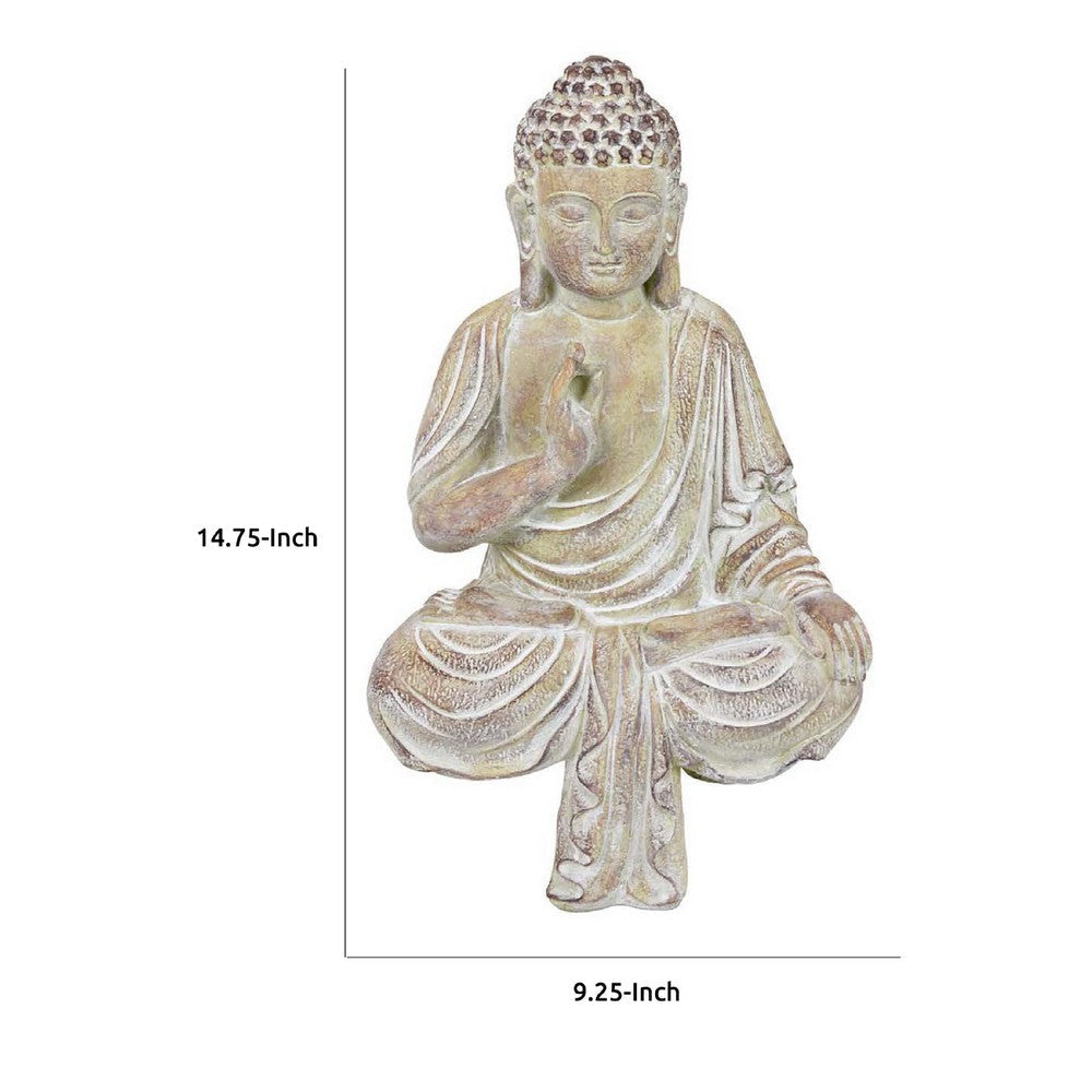 Meditating Divine Buddha Statuette, Weathered Ivory Resin, 15 Inch -BM335569