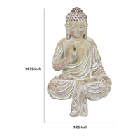 Meditating Divine Buddha Statuette, Weathered Ivory Resin, 15 Inch -BM335569