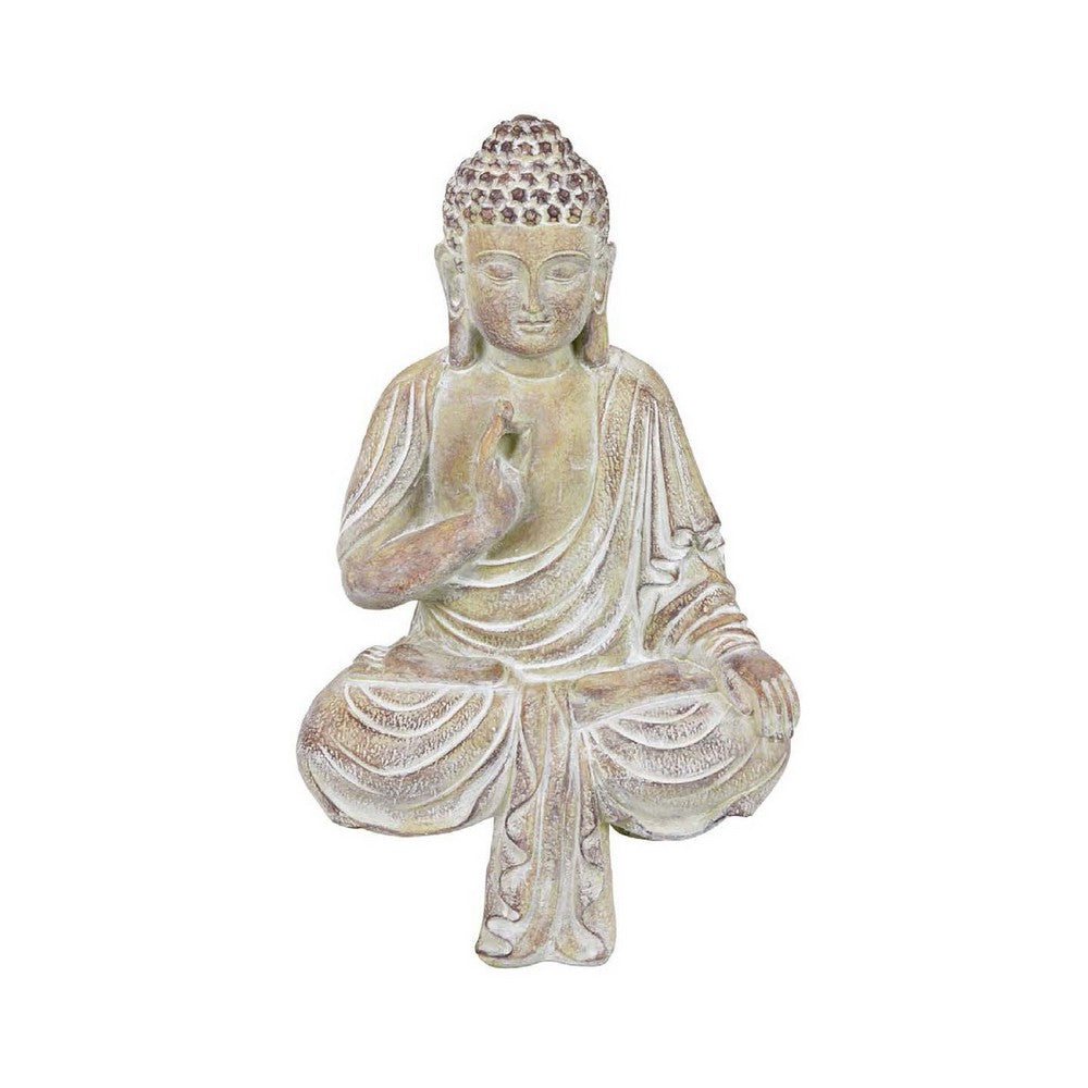Meditating Divine Buddha Statuette, Weathered Ivory Resin, 15 Inch -BM335569