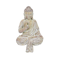 Meditating Divine Buddha Statuette, Weathered Ivory Resin, 15 Inch -BM335569