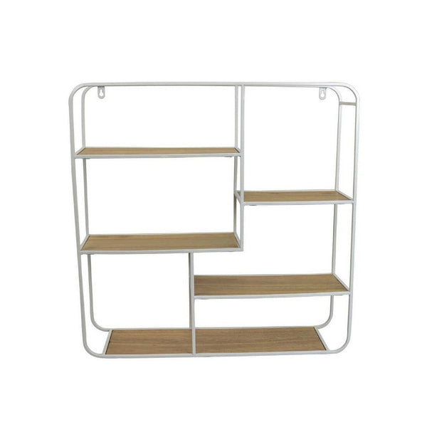 Decorative Wall Shelf with 6 Staggered Wood Racks, White Metal 24 Inch -BM335570