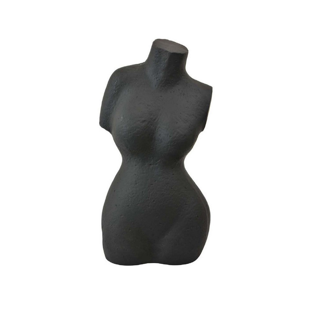 Decorative Abstract Female Torso Sculpture, Matte Black Resin 16 Inch -BM335573