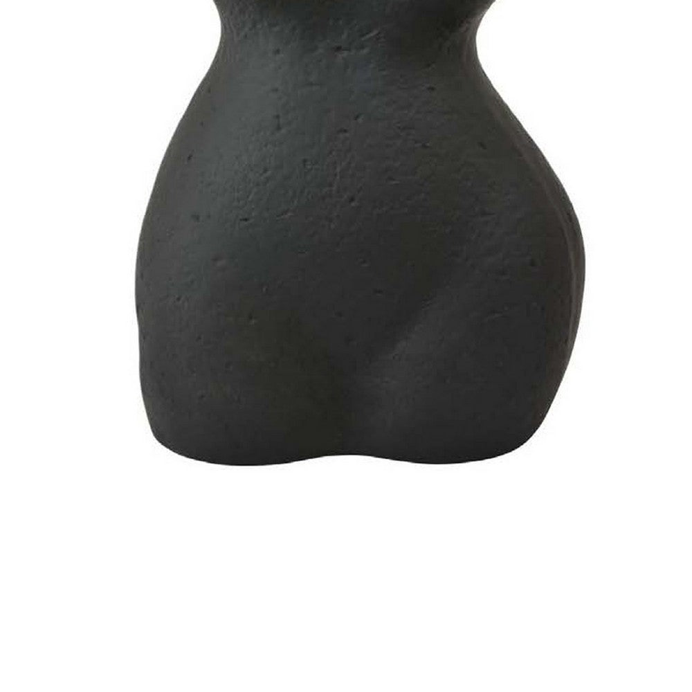 Decorative Abstract Female Torso Sculpture, Matte Black Resin 16 Inch -BM335573