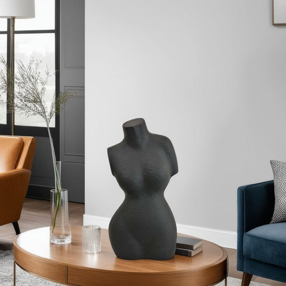 Decorative Abstract Female Torso Sculpture, Matte Black Resin 16 Inch -BM335573