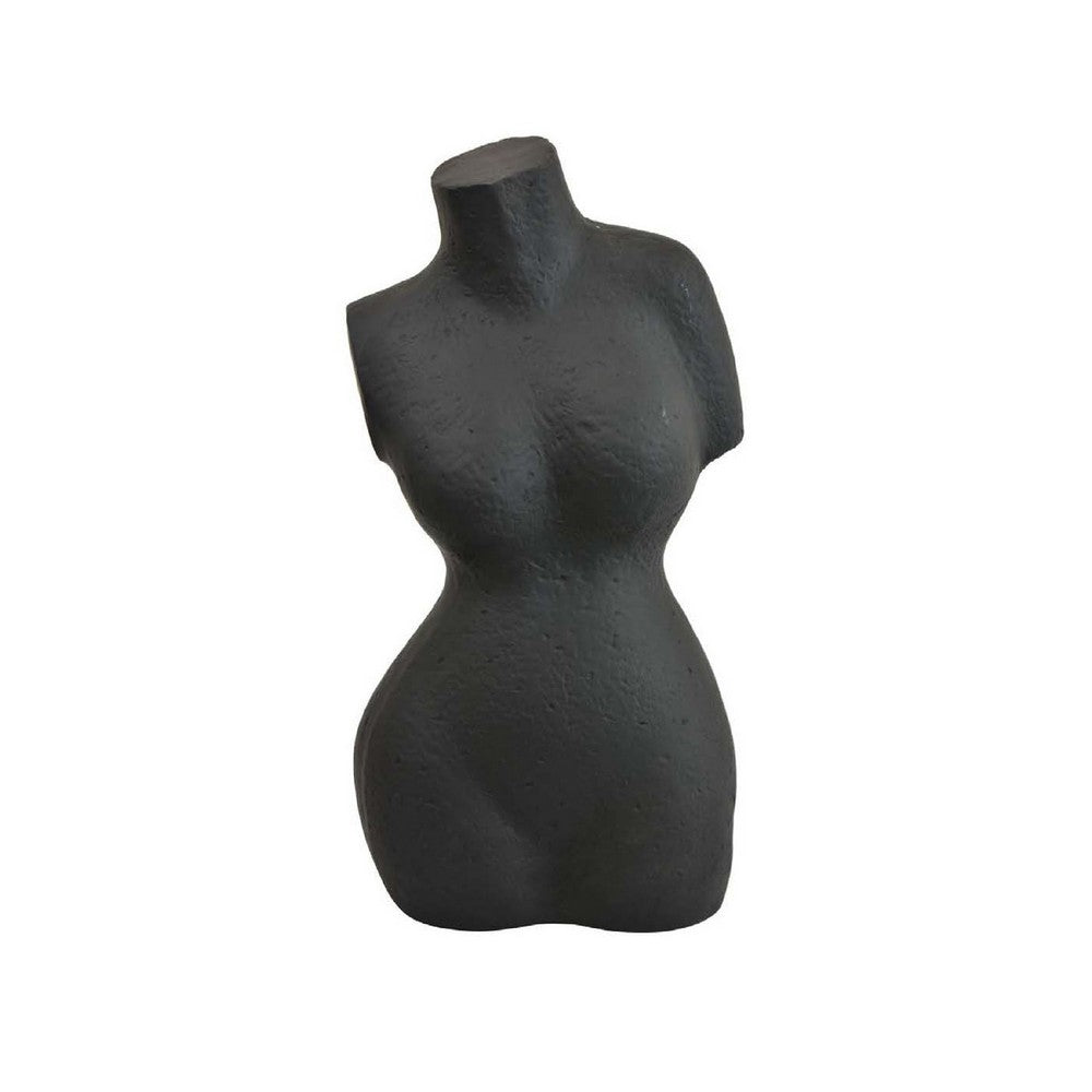 Decorative Abstract Female Torso Sculpture, Matte Black Resin 16 Inch -BM335573