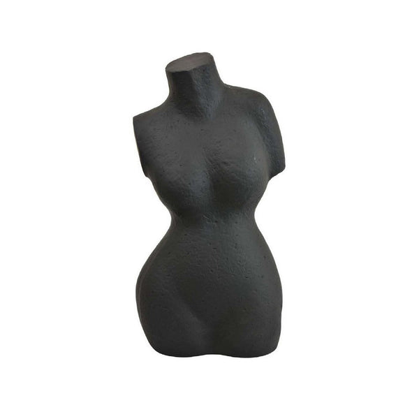Decorative Abstract Female Torso Sculpture, Matte Black Resin 16 Inch -BM335573