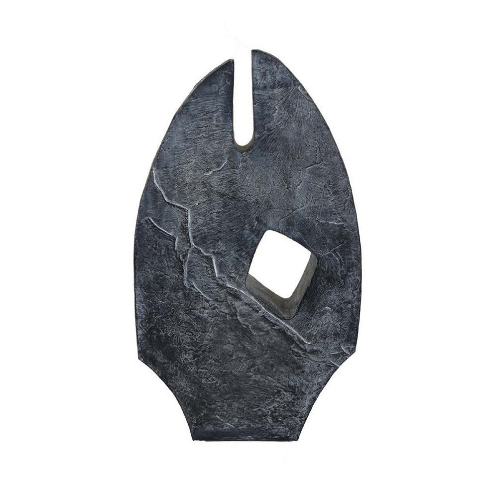 Stone Age Inspired Abstract Sculpture w Geometric Cutout, Black Resin -BM335574