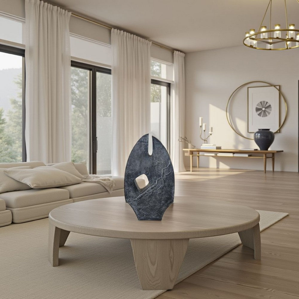 Stone Age Inspired Abstract Sculpture w Geometric Cutout, Black Resin -BM335574