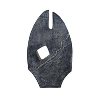 Stone Age Inspired Abstract Sculpture w Geometric Cutout, Black Resin -BM335574