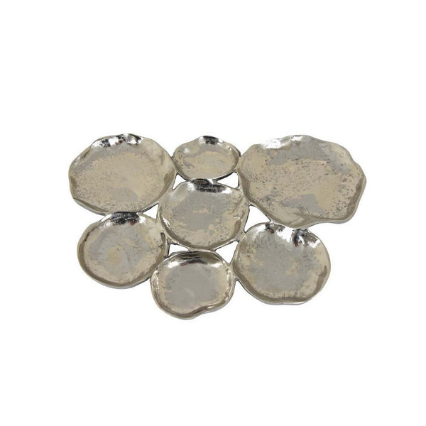 Joey 7pc Abstract Decorative Bowl Set, Shining Silver Metal 21 Inch -BM335576