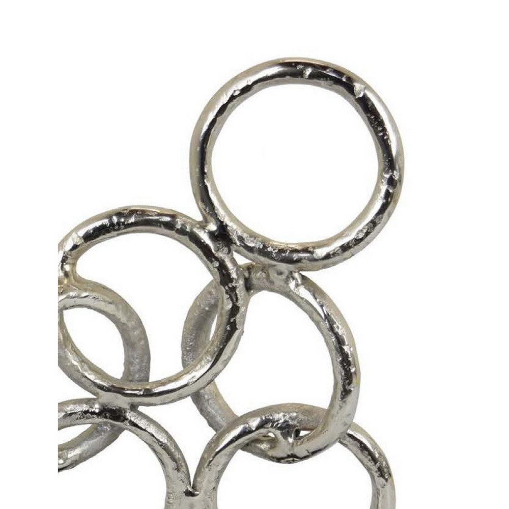 Abstract Interlinked Ring Sculpture w Black Base, 15 Inch Silver Metal -BM335577
