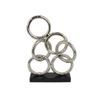 Abstract Interlinked Ring Sculpture w Black Base, 15 Inch Silver Metal -BM335577