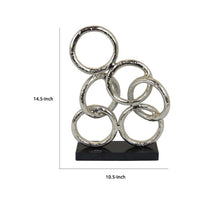Abstract Interlinked Ring Sculpture w Black Base, 15 Inch Silver Metal -BM335577