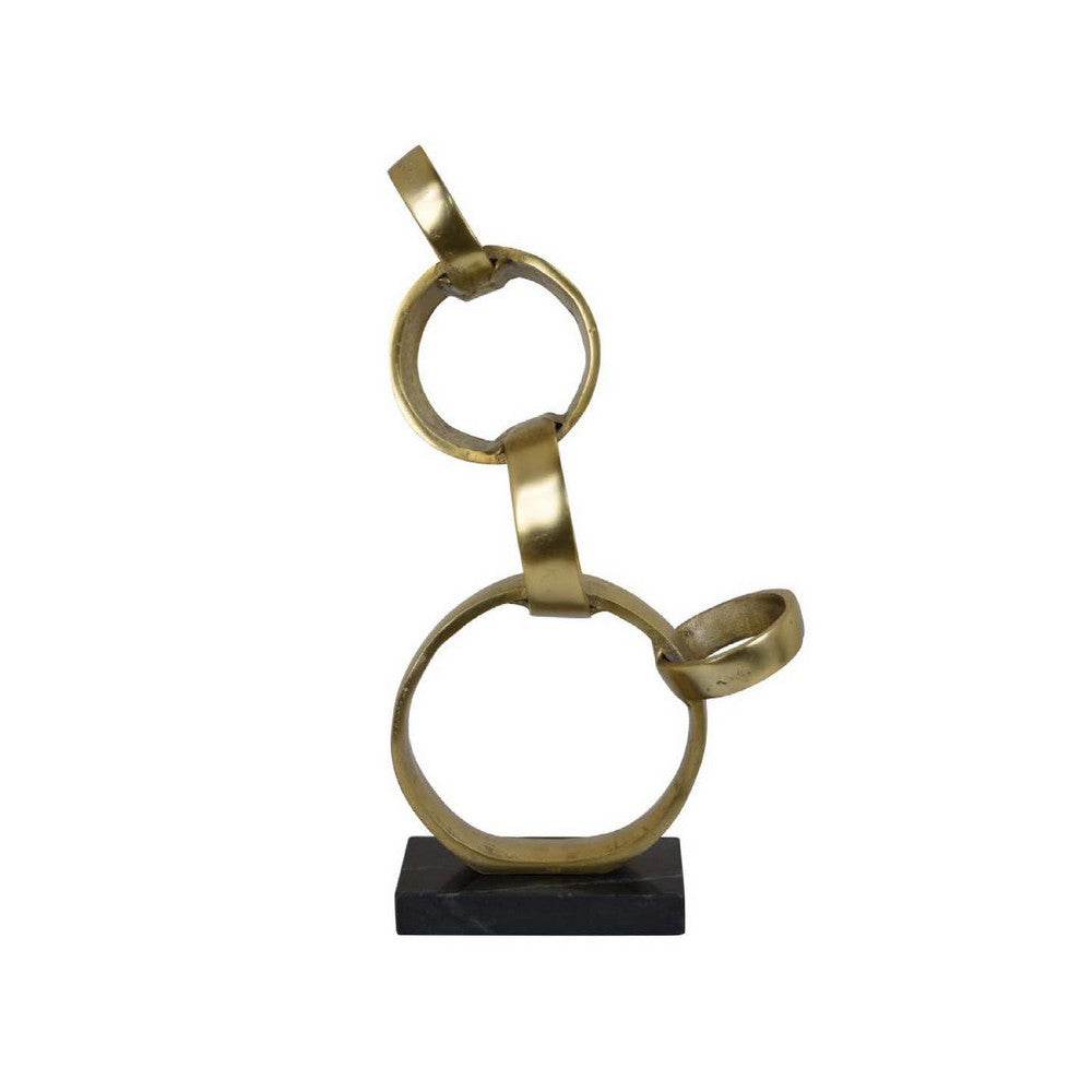 Lo Abstract Interlinked Ring Sculpture, Solid Black Base, Gold Metal -BM335582