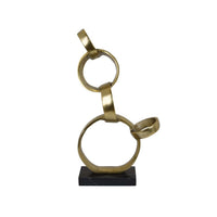 Lo Abstract Interlinked Ring Sculpture, Solid Black Base, Gold Metal -BM335582
