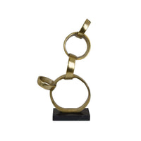 Lo Abstract Interlinked Ring Sculpture, Solid Black Base, Gold Metal -BM335582