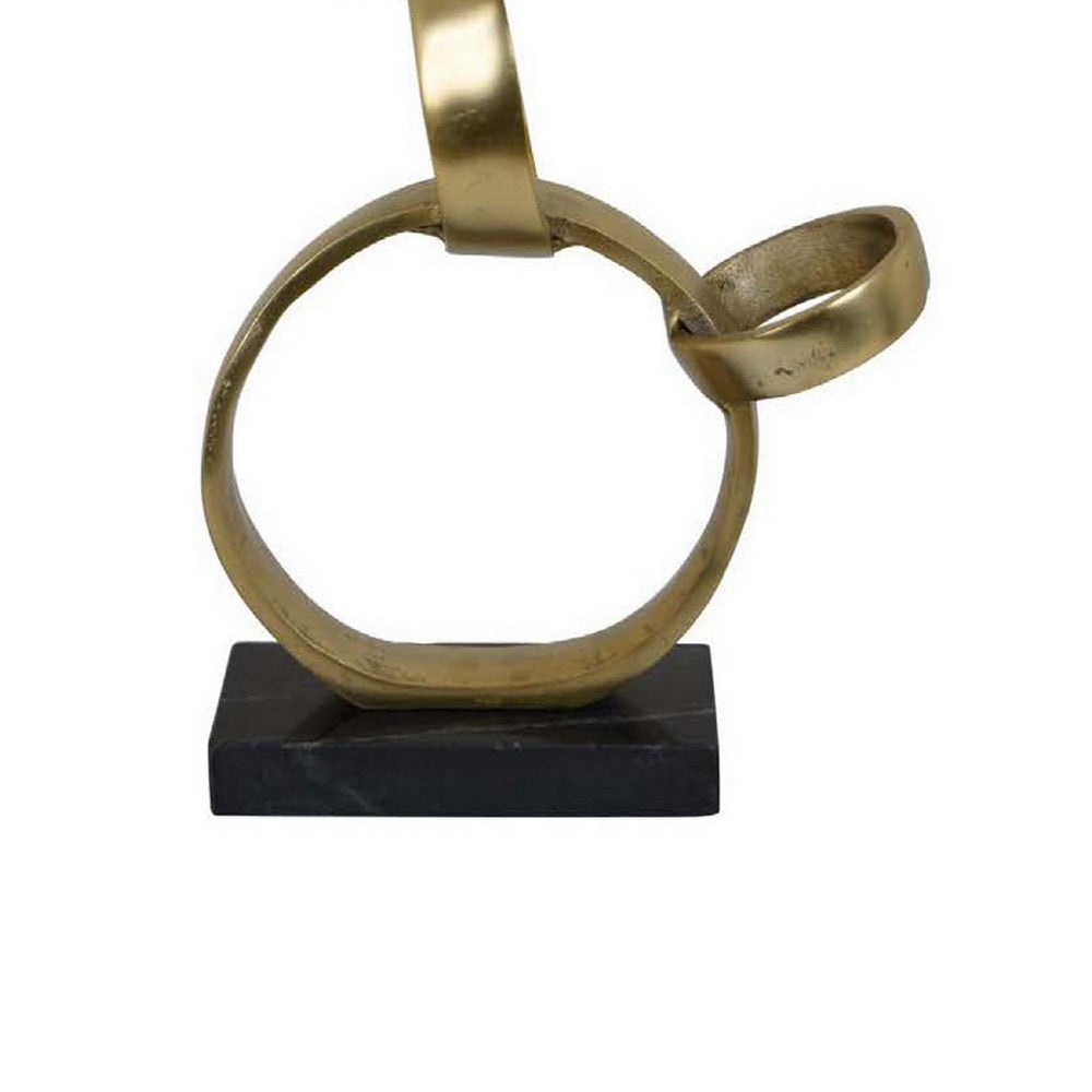 Lo Abstract Interlinked Ring Sculpture, Solid Black Base, Gold Metal -BM335582