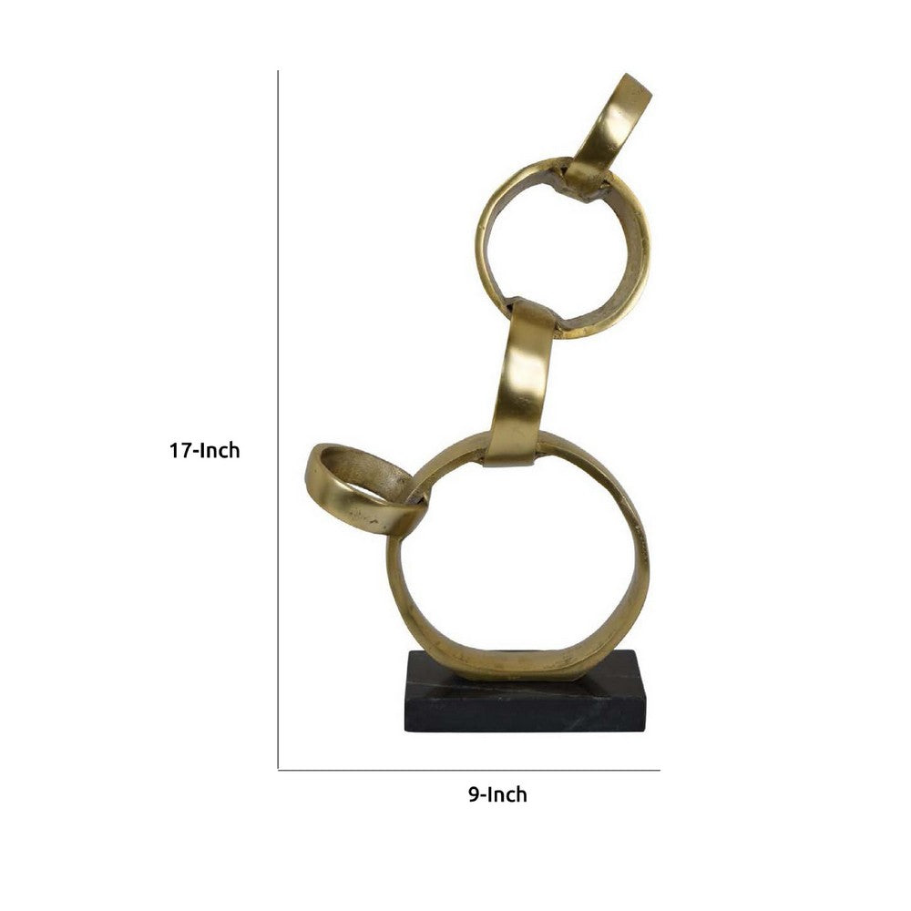 Lo Abstract Interlinked Ring Sculpture, Solid Black Base, Gold Metal -BM335582