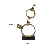 Lo Abstract Interlinked Ring Sculpture, Solid Black Base, Gold Metal -BM335582