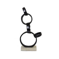 Lo Abstract Interlinked Ring Sculpture, Solid White Base, Black Metal -BM335583
