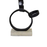 Lo Abstract Interlinked Ring Sculpture, Solid White Base, Black Metal -BM335583