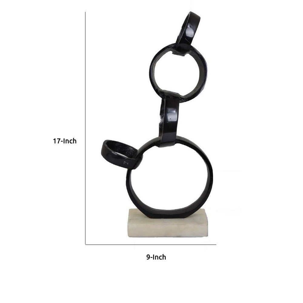 Lo Abstract Interlinked Ring Sculpture, Solid White Base, Black Metal -BM335583