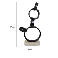 Lo Abstract Interlinked Ring Sculpture, Solid White Base, Black Metal -BM335583