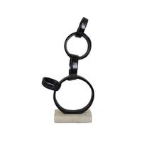 Lo Abstract Interlinked Ring Sculpture, Solid White Base, Black Metal -BM335583