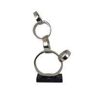 Lo Abstract Interlinked Ring Sculpture, Solid Black Base, Silver Metal -BM335584