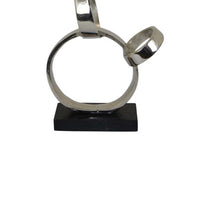 Lo Abstract Interlinked Ring Sculpture, Solid Black Base, Silver Metal -BM335584