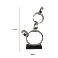 Lo Abstract Interlinked Ring Sculpture, Solid Black Base, Silver Metal -BM335584