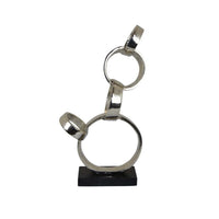 Lo Abstract Interlinked Ring Sculpture, Solid Black Base, Silver Metal -BM335584