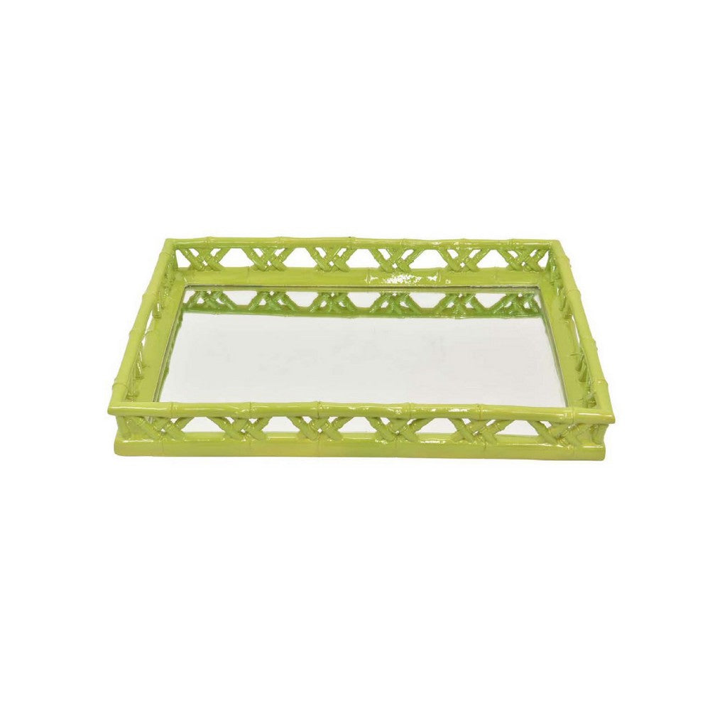 Aeny Accessory Tray with Mirror, 20 Inch, Bamboo Look Lime Green Resin -BM335587
