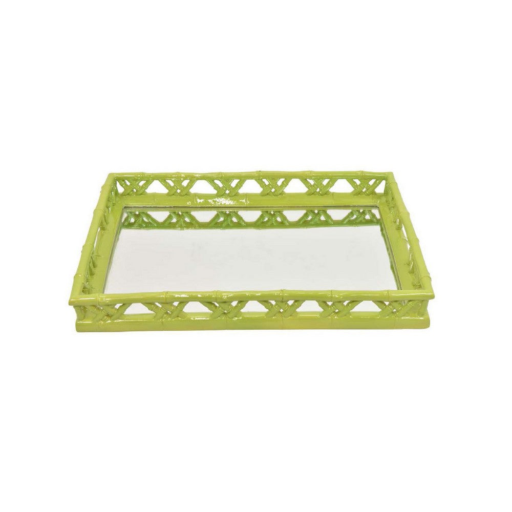 Aeny Accessory Tray with Mirror, 20 Inch, Bamboo Look Lime Green Resin -BM335587
