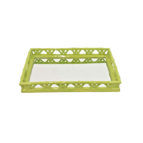 Aeny Accessory Tray with Mirror, 20 Inch, Bamboo Look Lime Green Resin -BM335587