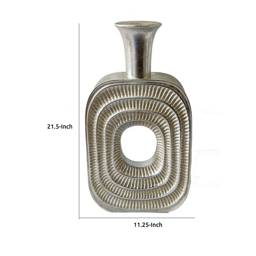 Peny Decorative Flower Vase, 22 Inch, Narrow Neck, Silver Resin Base -BM335588