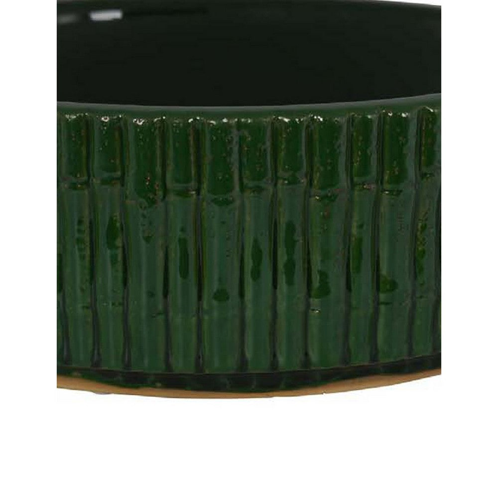 Limy Large Accessory Bowl, 14 Inch Textured, Dark Green Glazed Ceramic -BM335590