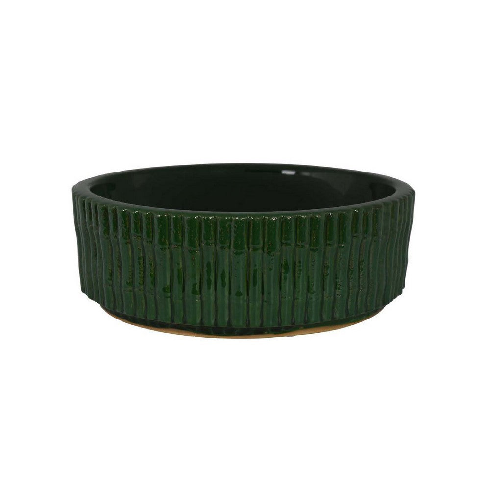 Limy Large Accessory Bowl, 14 Inch Textured, Dark Green Glazed Ceramic -BM335590