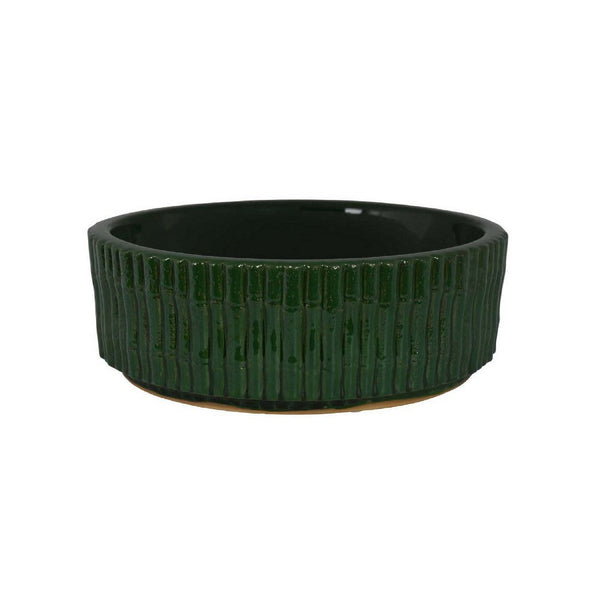 Limy Large Accessory Bowl, 14 Inch Textured, Dark Green Glazed Ceramic -BM335590