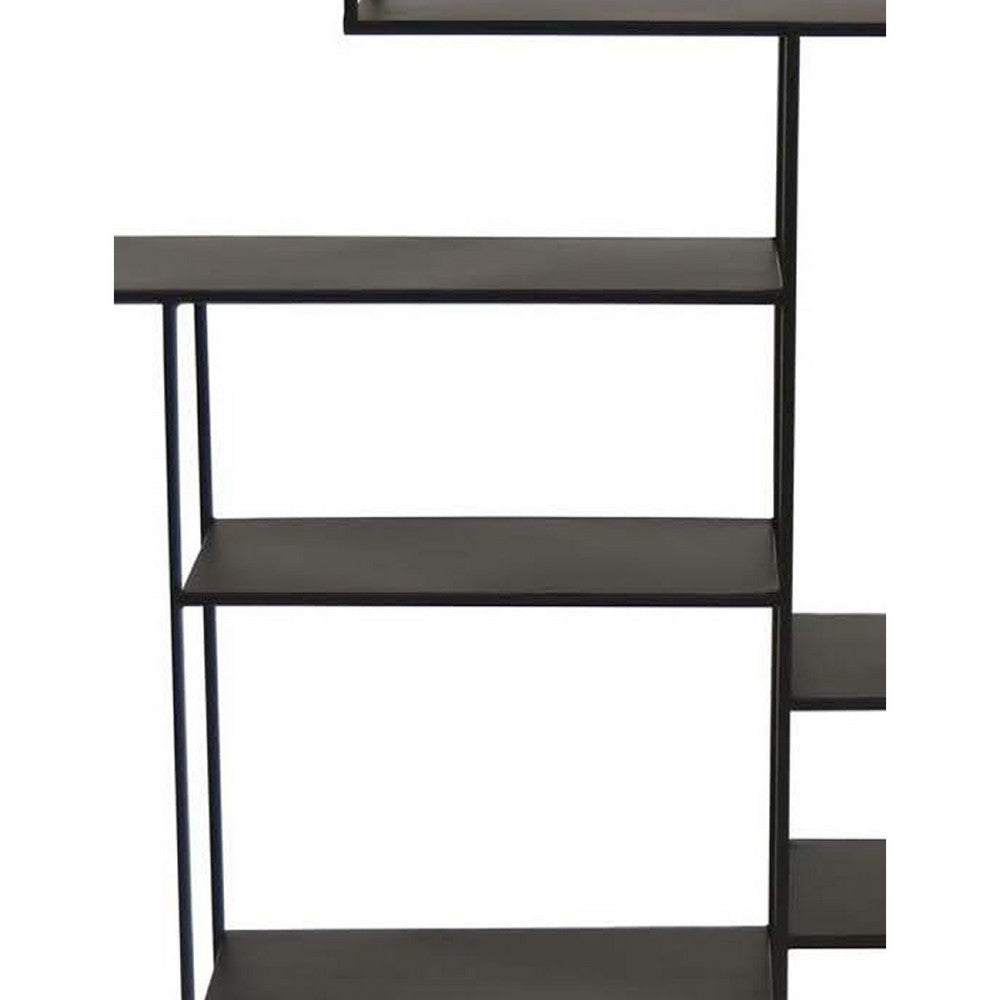 Ryl Storage Wall Rack, 30 Inch Asymmetry Open Shelves, Black Metal -BM335592