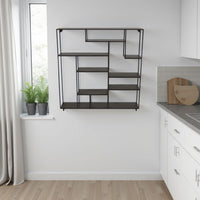 Ryl Storage Wall Rack, 30 Inch Asymmetry Open Shelves, Black Metal -BM335592