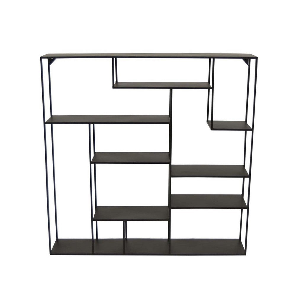Ryl Storage Wall Rack, 30 Inch Asymmetry Open Shelves, Black Metal -BM335592