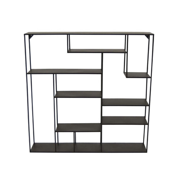 Ryl Storage Wall Rack, 30 Inch Asymmetry Open Shelves, Black Metal -BM335592