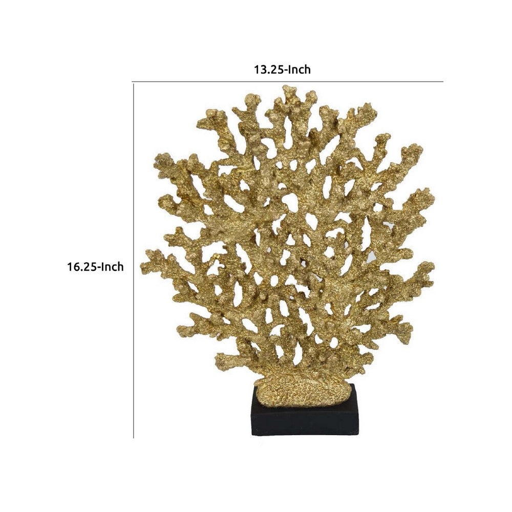Corz Decorative Coral Sculpture Statuette, 16 Inch Black Gold Resin -BM335597