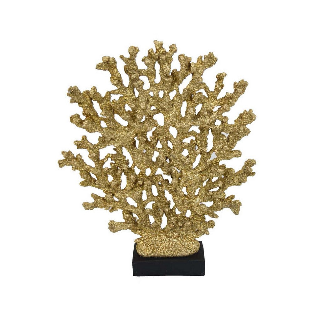 Corz Decorative Coral Sculpture Statuette, 16 Inch Black Gold Resin -BM335597