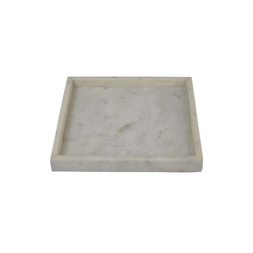 Tro Accessory Tray, 10 Inch Square, Raised Edge, White Marble Veined -BM335599