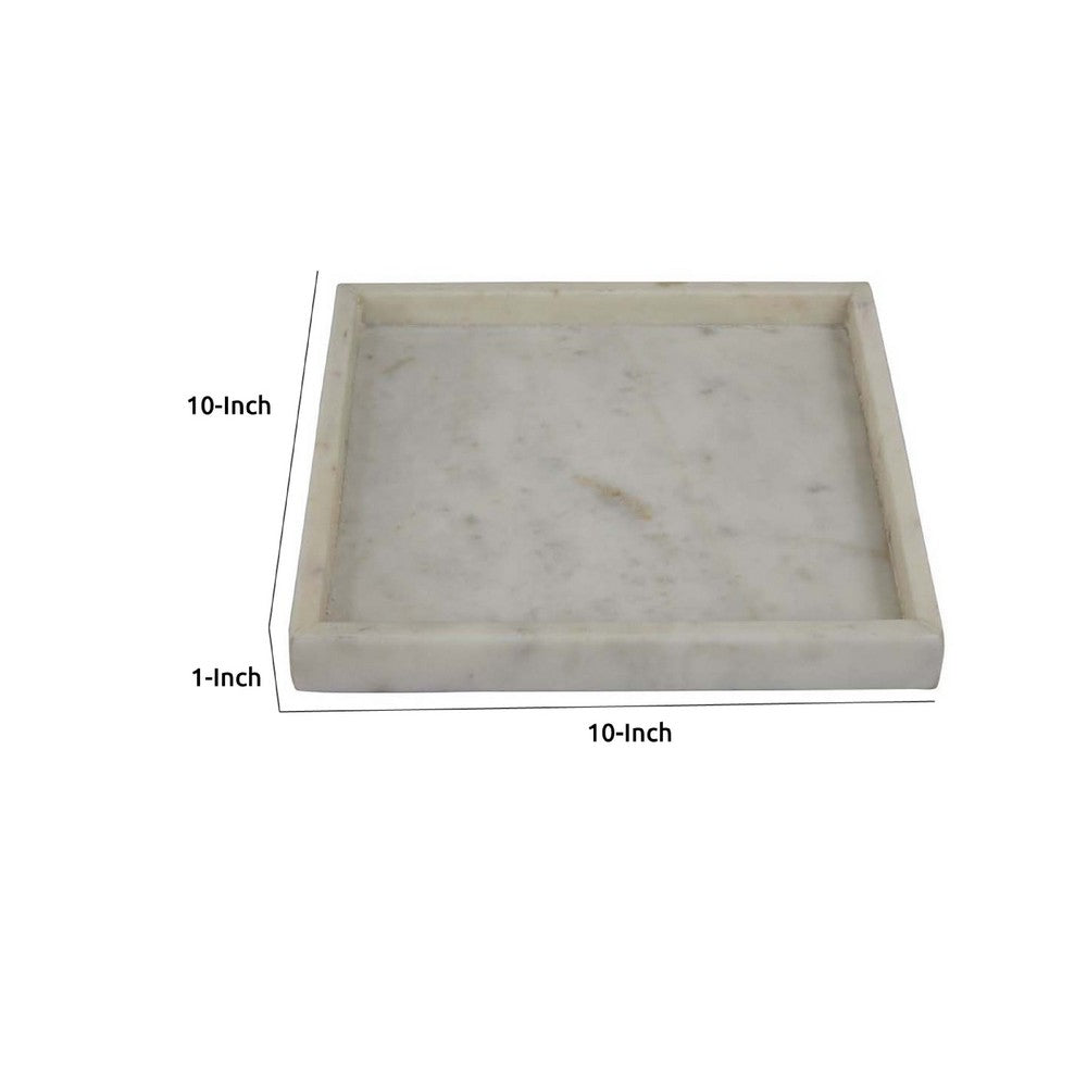 Tro Accessory Tray, 10 Inch Square, Raised Edge, White Marble Veined -BM335599