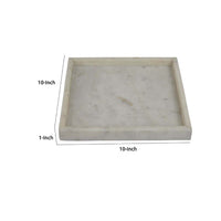 Tro Accessory Tray, 10 Inch Square, Raised Edge, White Marble Veined -BM335599