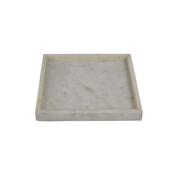 Tro Accessory Tray, 10 Inch Square, Raised Edge, White Marble Veined -BM335599