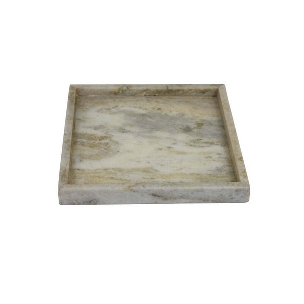 Tro Decorative Accessory Tray, 10 Inch Square Light Gray Marble Veined -BM335600